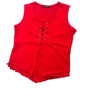 Y2K Milkmaid Medieval Sheer Lace-up Lettuce Trim Top B9